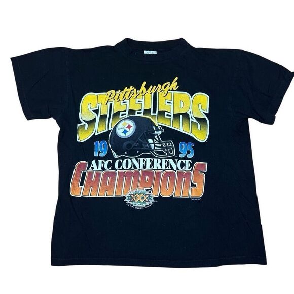 Vintage 90s Pittsburgh Steelers 1995 Cropped T Shirt Single Stitch Large - Picture 1 of 5